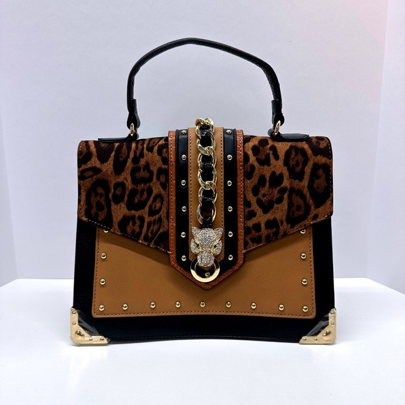 ALDO Baro Top Handle Bag Rhinestone Tiger Leopard Cat Crossbody Satchel Purse - Picture 1 of 10